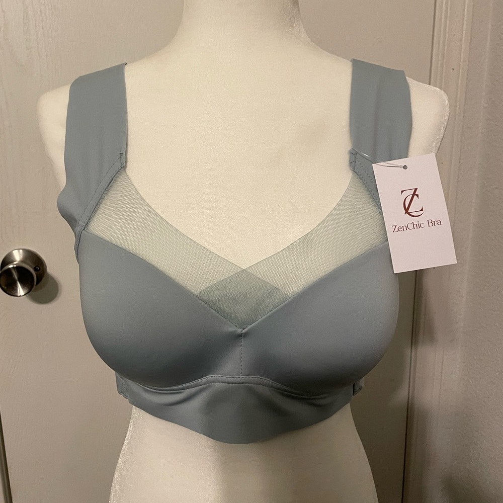 ZenChic BlueGray Mesh Detail Bra NWT